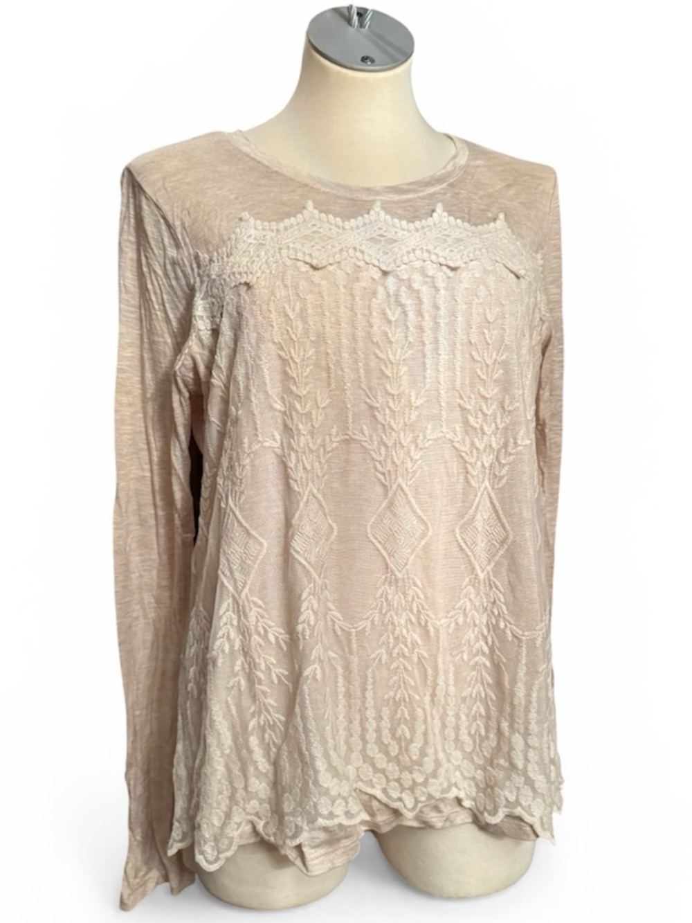 Charming Charlie Women's Cream Lace-Texture Long Sleeve Top Small